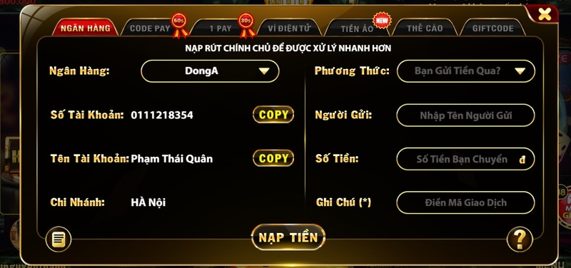 Thanh toán nạp rút tiền đa dạng và tiện lợi nhất