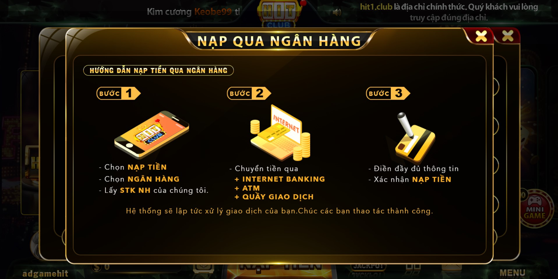 Phương thức nạp rút tại Hit Club đa dạng